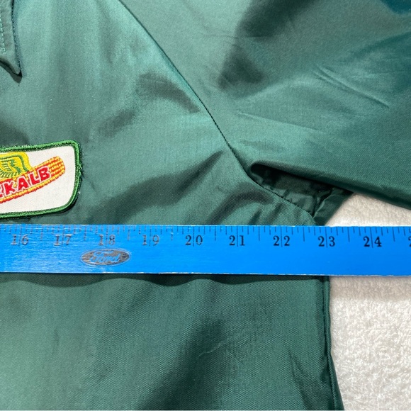 K brand Vintage Jacket Green Large DEKALB Patch Full Zip 70's 80's Nylon Farmer - Picture 10 of 16